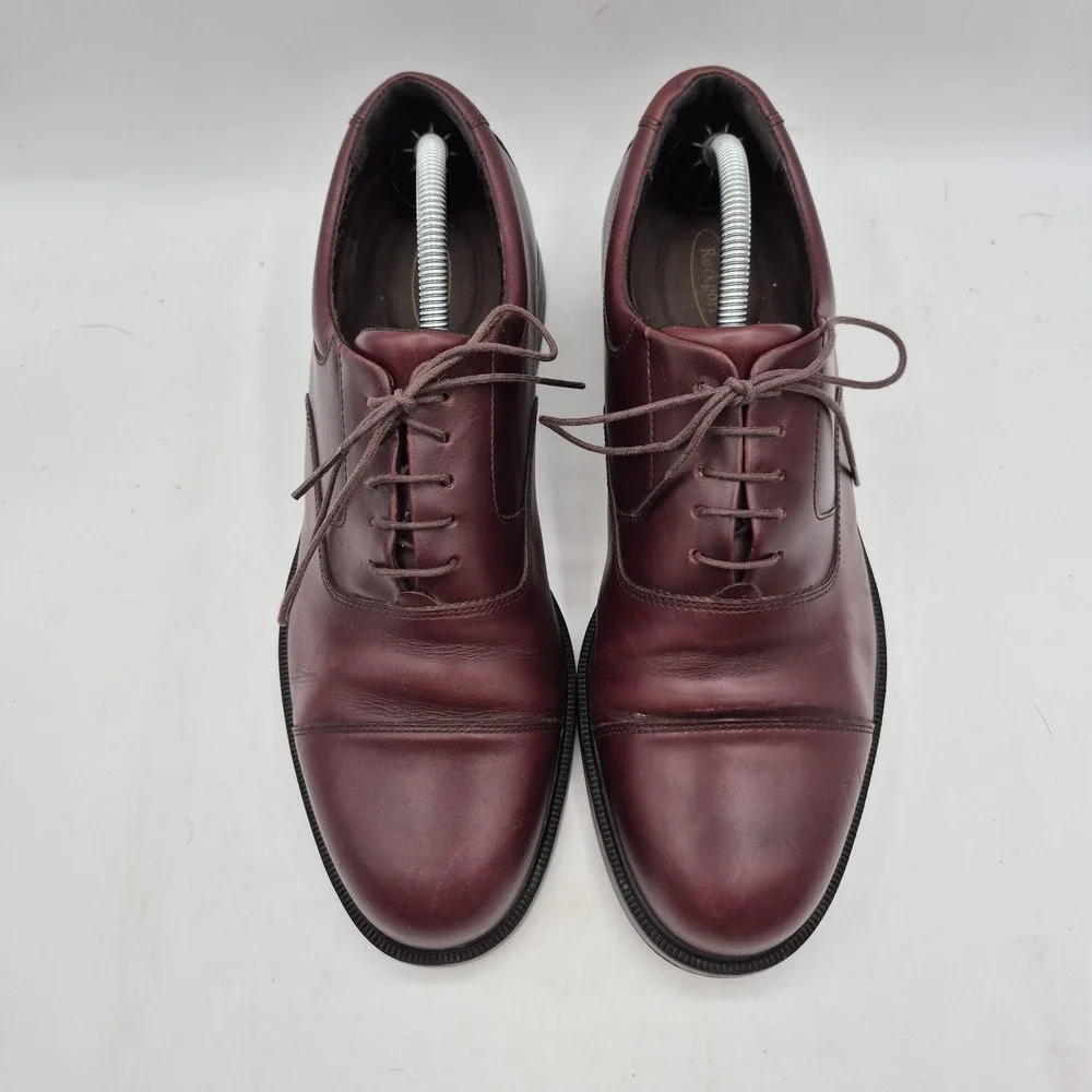 Rockport Shoes Mens Size 10.5 Red Leather Cap Toe Oxford Dress Lace Up M4347‎